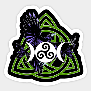 Purple Raven Morrigan Symbol with Moon and Green Triquetra (VARIANT) Sticker